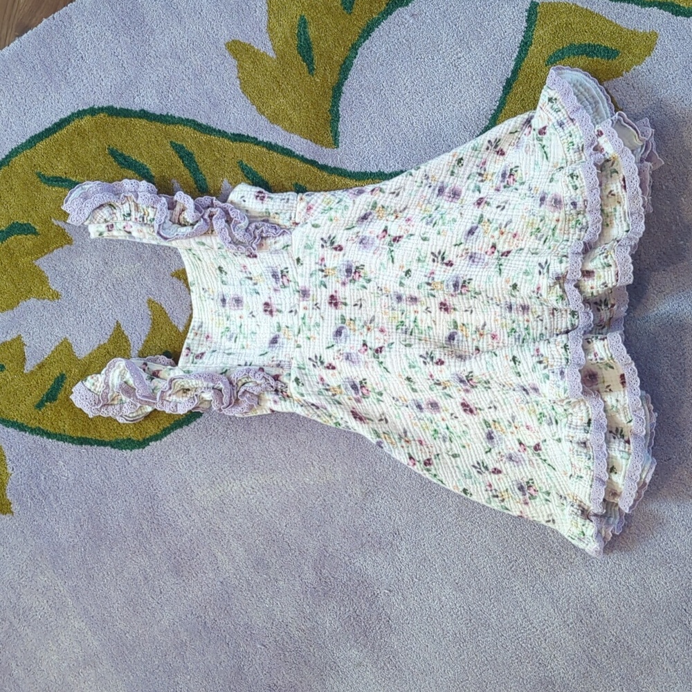 Girls Cheeky Plum sleeveless ruffle muslin lavender and pink dress size 7